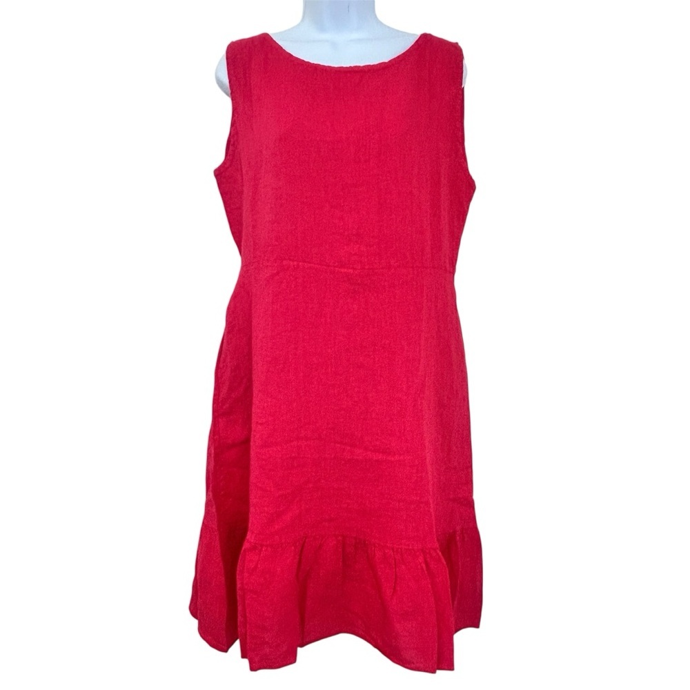 Stella Martini 100% Italian Linen Sleeveless Flounce Hem Dress Size XL Coral NWT